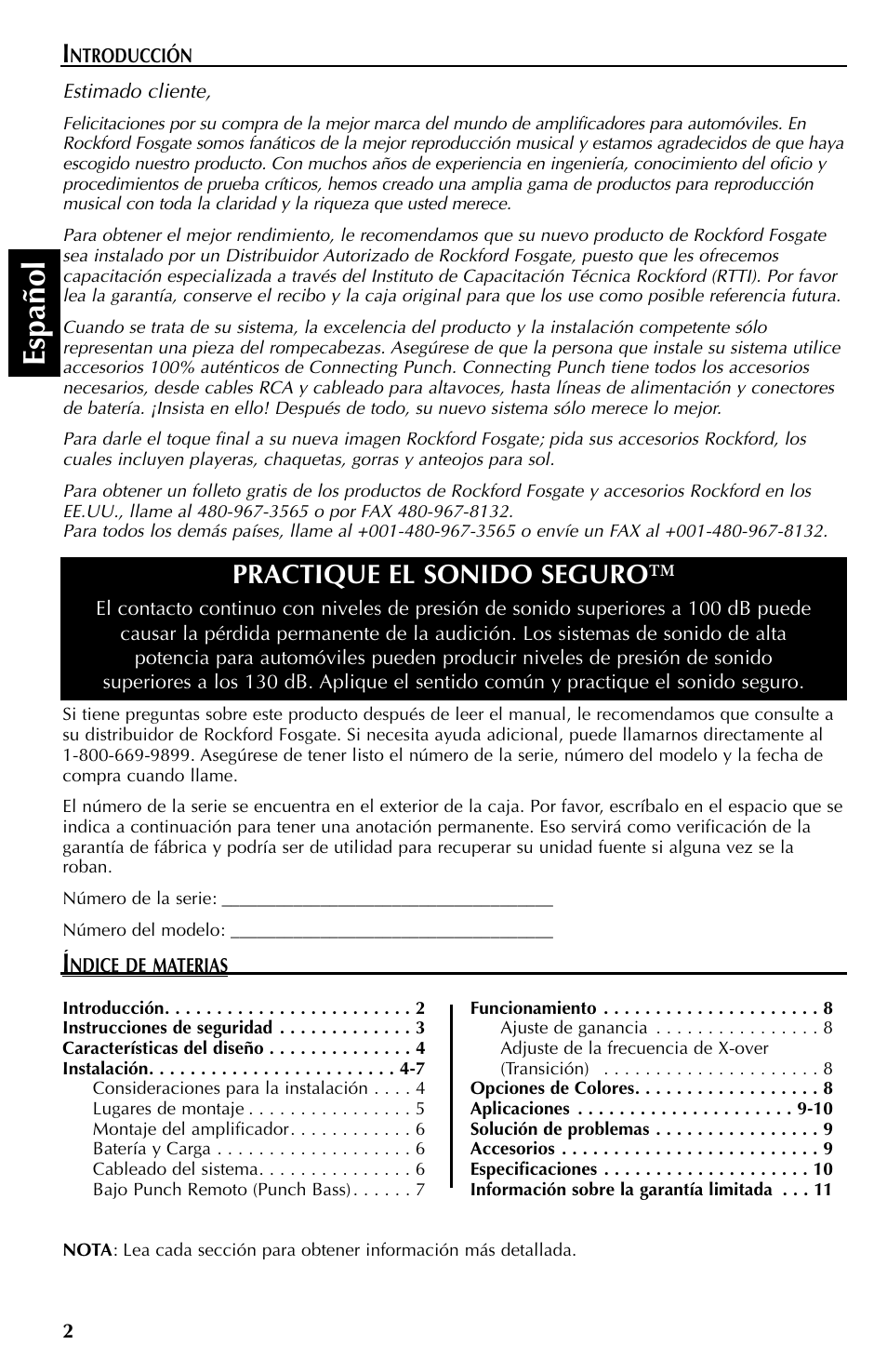 Espa ñ ol, Practique el sonido seguro | Rockford Fosgate FFX6 User Manual | Page 26 / 64