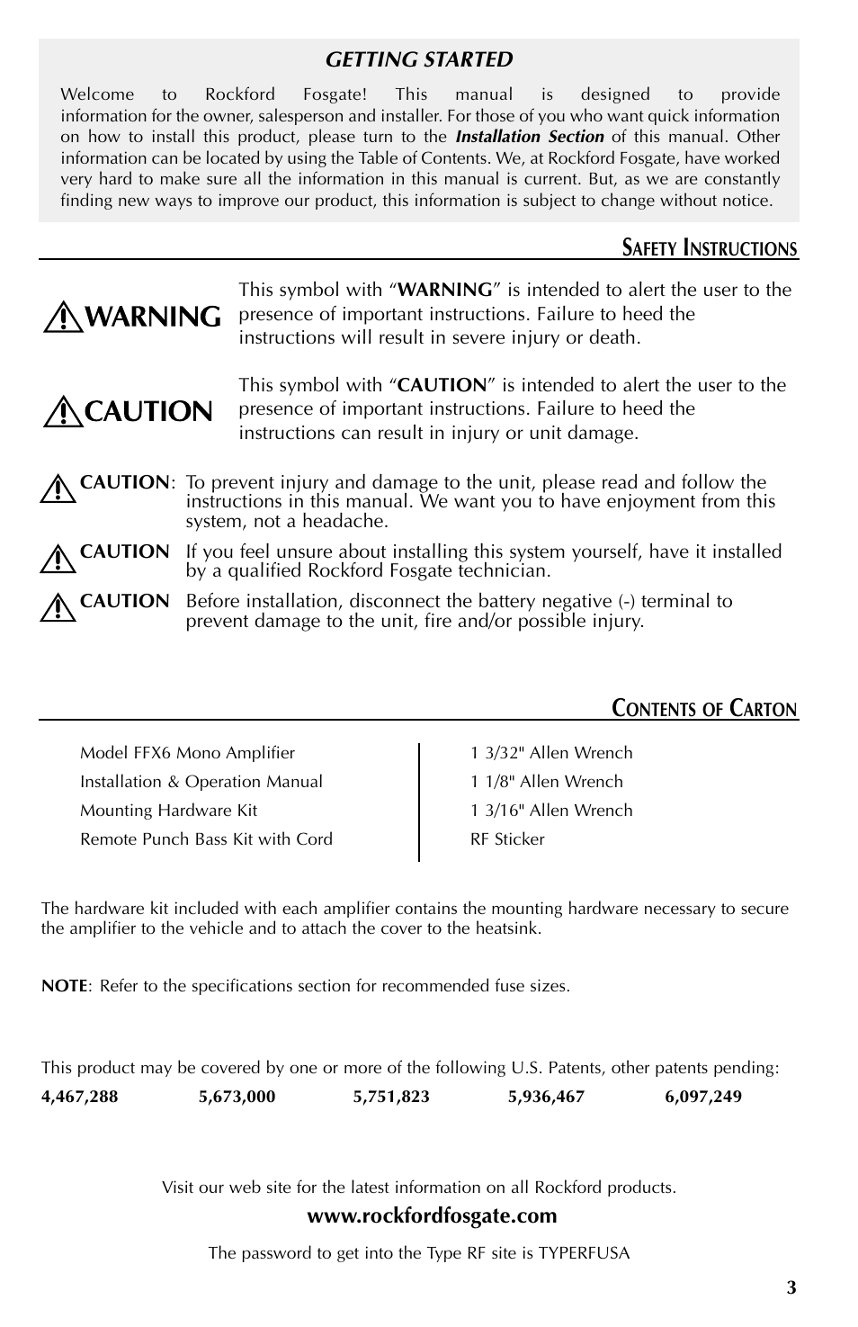 Rockford Fosgate FFX6 User Manual | Page 3 / 64