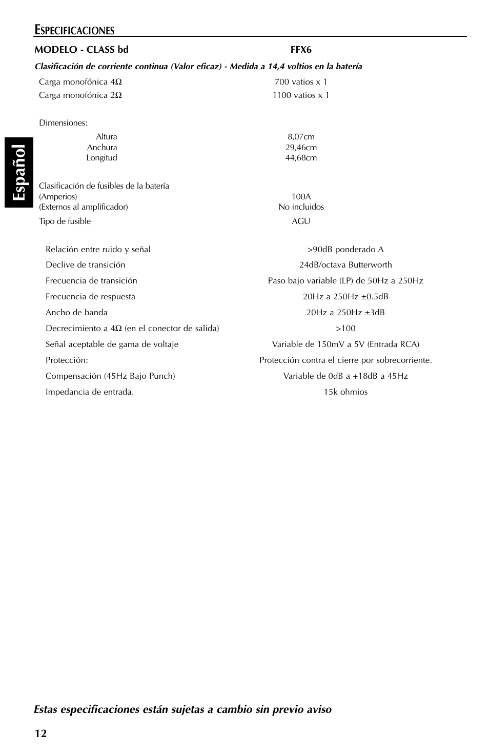 Espa ñ ol | Rockford Fosgate FFX6 User Manual | Page 36 / 64