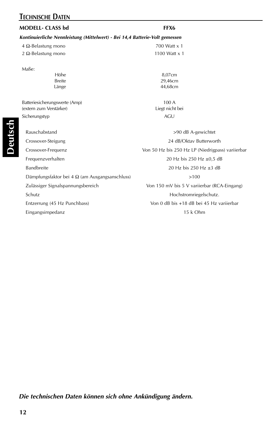 Deutsch, Echnische | Rockford Fosgate FFX6 User Manual | Page 48 / 64