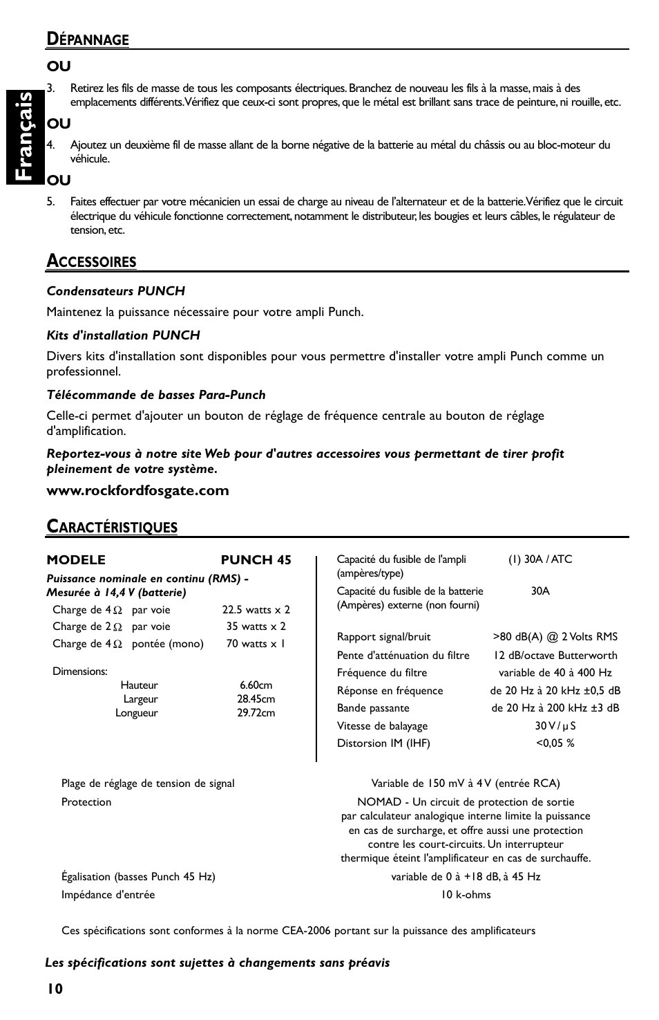 Français | Rockford Fosgate Punch 45 User Manual | Page 20 / 52