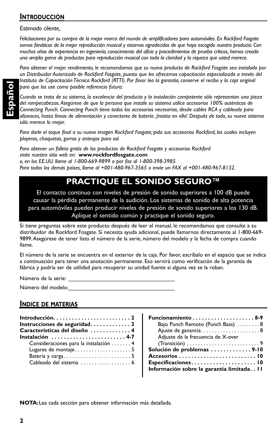 Español, Practique el sonido seguro | Rockford Fosgate Punch 45 User Manual | Page 22 / 52