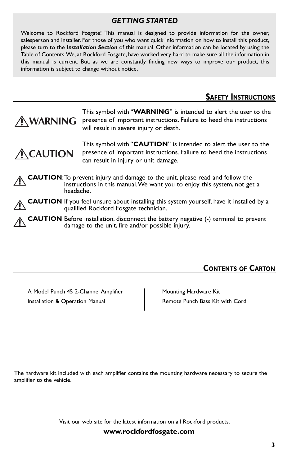 Rockford Fosgate Punch 45 User Manual | Page 3 / 52
