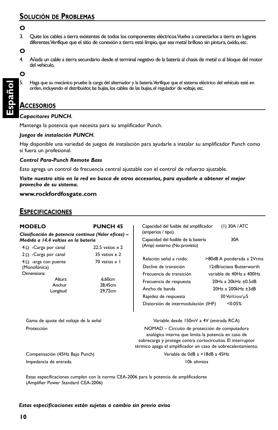 Español | Rockford Fosgate Punch 45 User Manual | Page 30 / 52