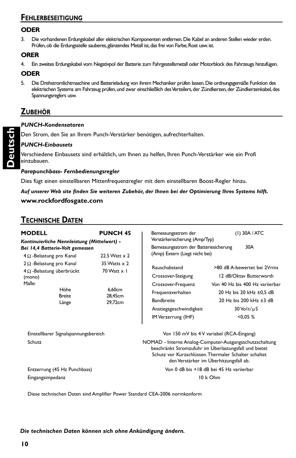 Deutsch | Rockford Fosgate Punch 45 User Manual | Page 40 / 52