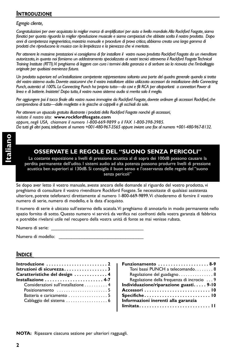 Italiano, Osservate le regole del “suono senza pericoli | Rockford Fosgate Punch 45 User Manual | Page 42 / 52