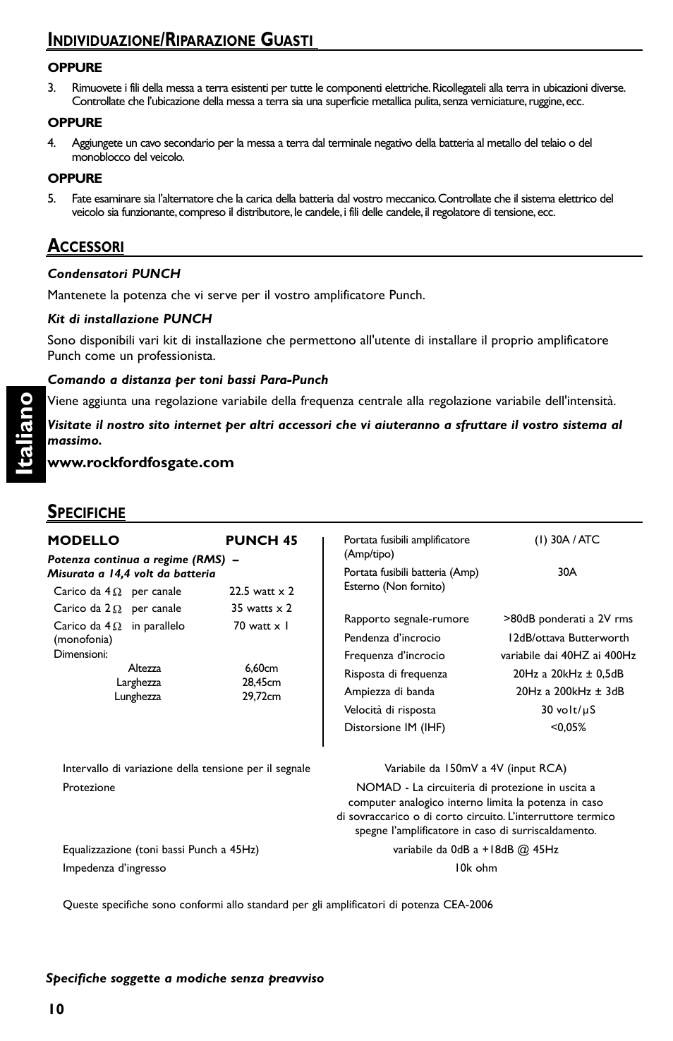 Italiano | Rockford Fosgate Punch 45 User Manual | Page 50 / 52