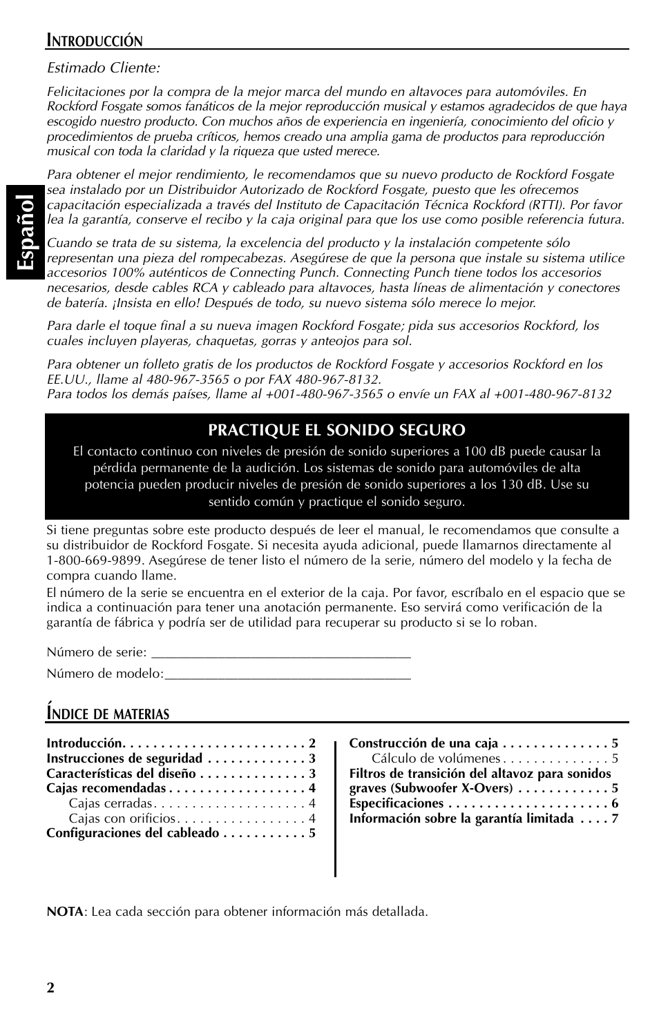 Espa ñ ol | Rockford Fosgate RFD2210 User Manual | Page 18 / 36