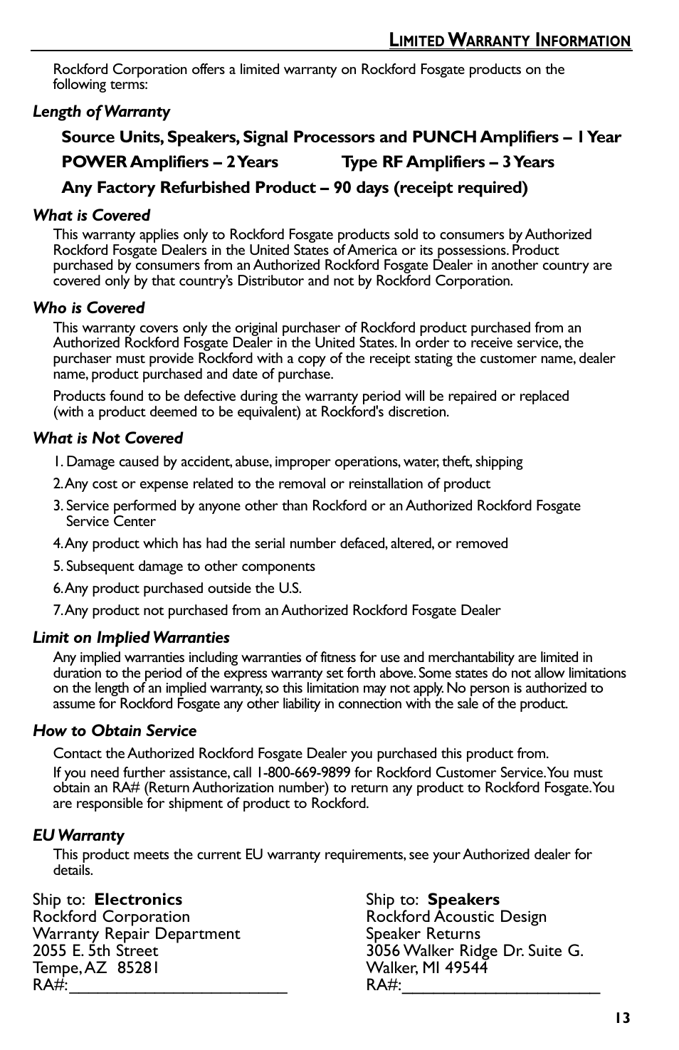 Rockford Fosgate P550.2 User Manual | Page 13 / 64
