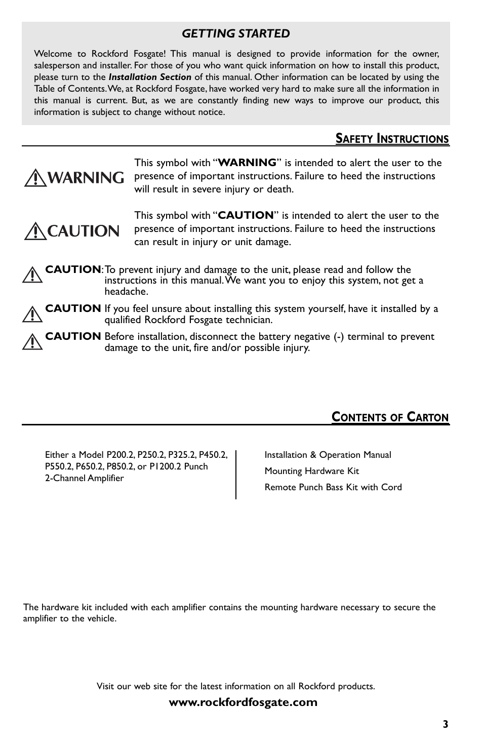 Rockford Fosgate P550.2 User Manual | Page 3 / 64