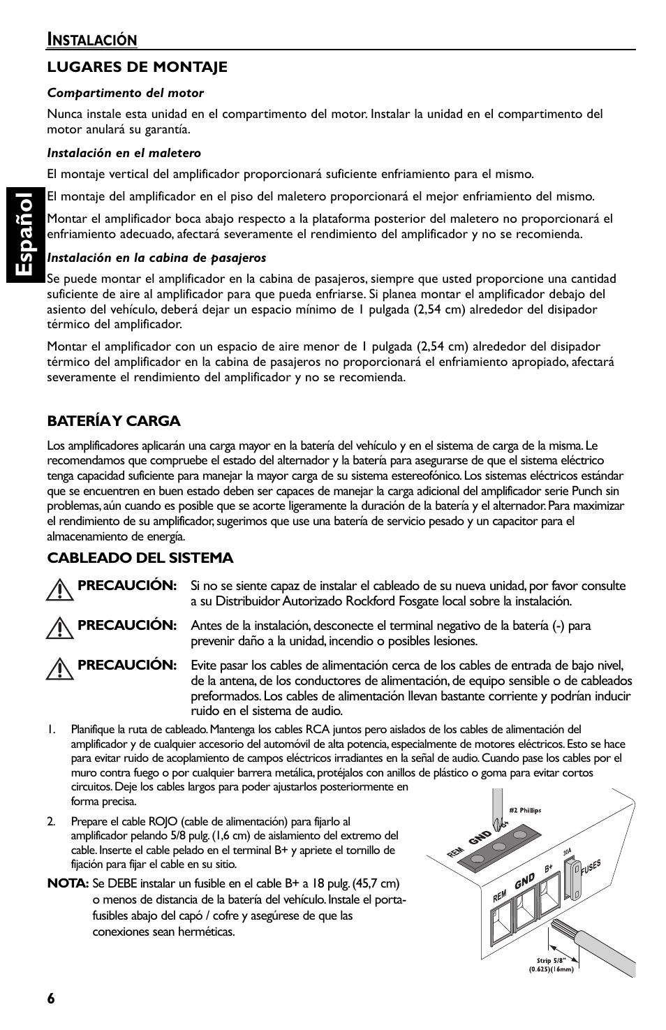 Español | Rockford Fosgate P550.2 User Manual | Page 30 / 64