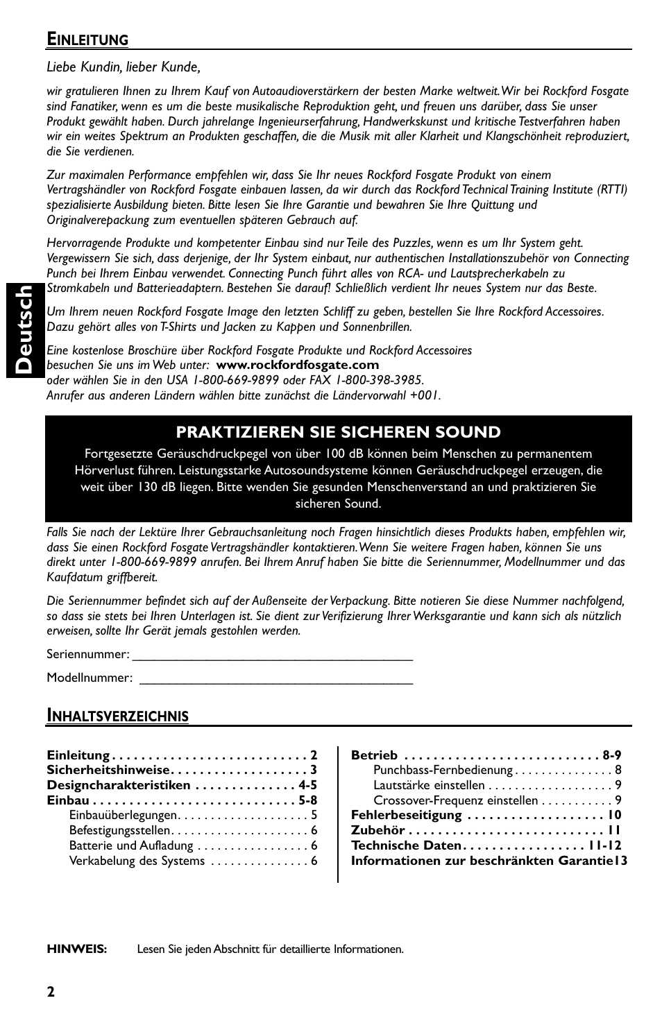 Deutsch, Praktizieren sie sicheren sound | Rockford Fosgate P550.2 User Manual | Page 38 / 64