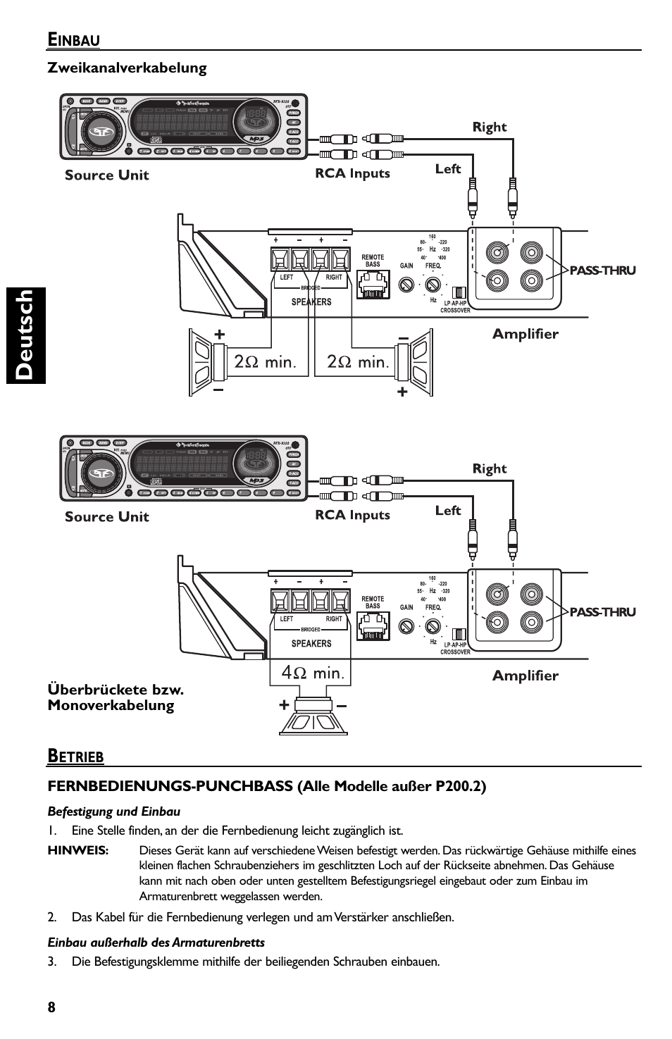 Deutsch | Rockford Fosgate P550.2 User Manual | Page 44 / 64