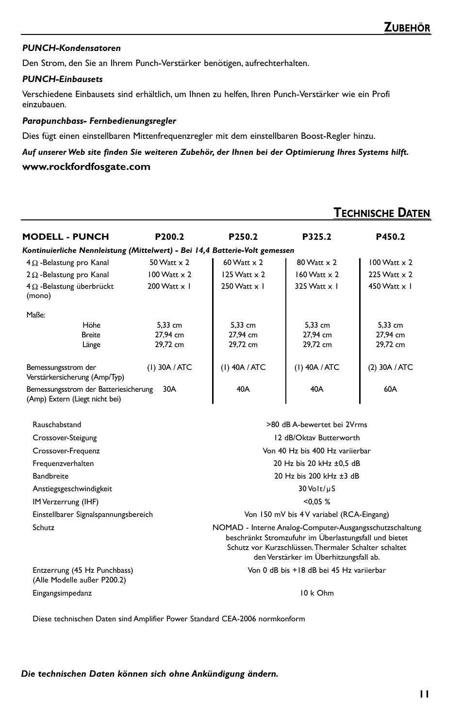 Ubehör, Echnische, Aten | Rockford Fosgate P550.2 User Manual | Page 47 / 64