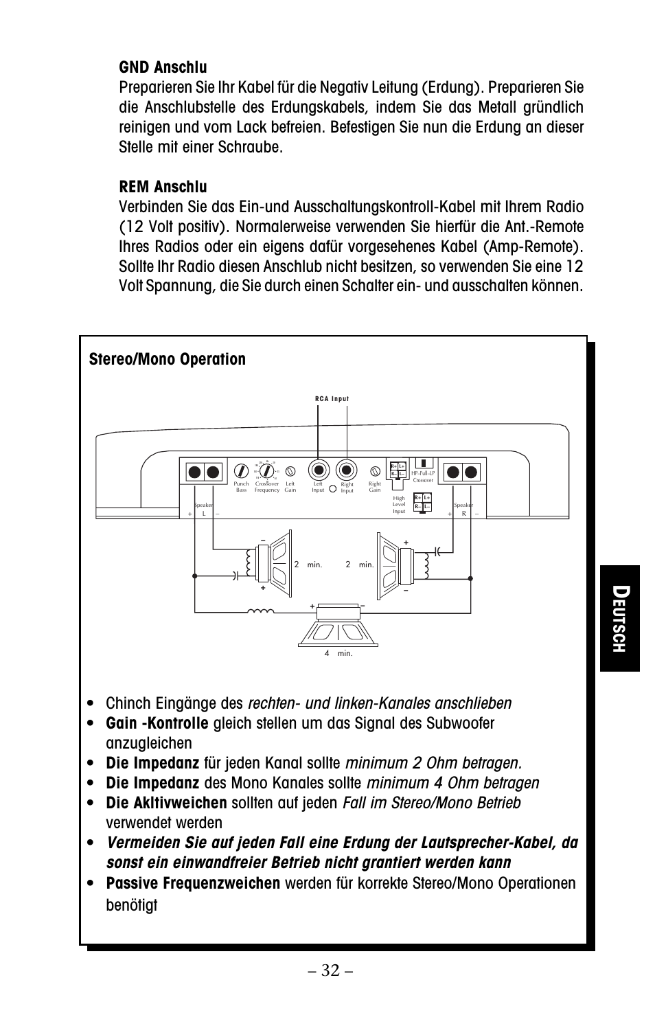 Eutsch | Rockford Fosgate 250 User Manual | Page 37 / 40