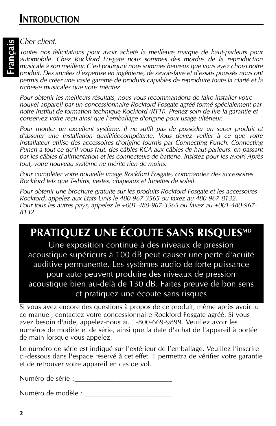 Pratiquez une écoute sans risques, Fran çais, Ntroduction | Rockford Fosgate RFT3061A User Manual | Page 12 / 52