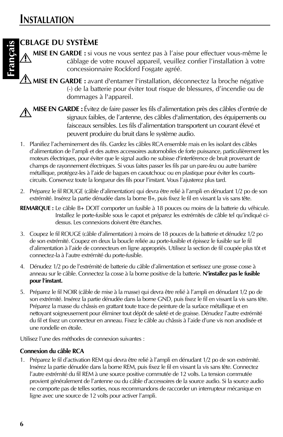 Fran çais, Nstallation | Rockford Fosgate RFT3061A User Manual | Page 16 / 52