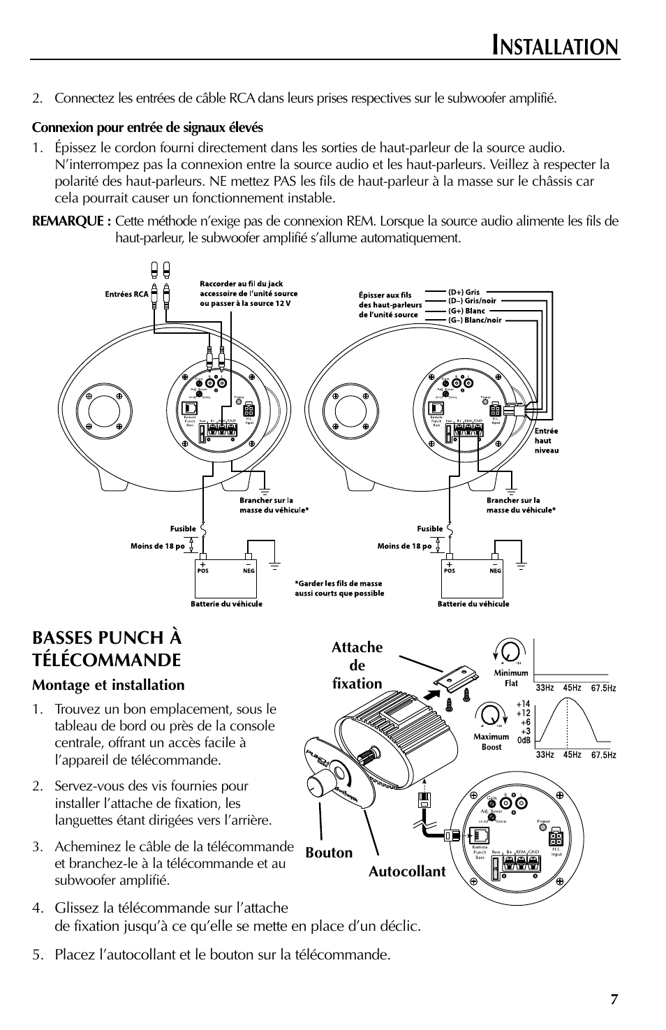 Nstallation, Basses punch à télécommande | Rockford Fosgate RFT3061A User Manual | Page 17 / 52