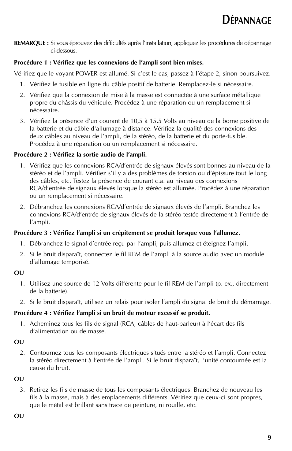 Épannage | Rockford Fosgate RFT3061A User Manual | Page 19 / 52