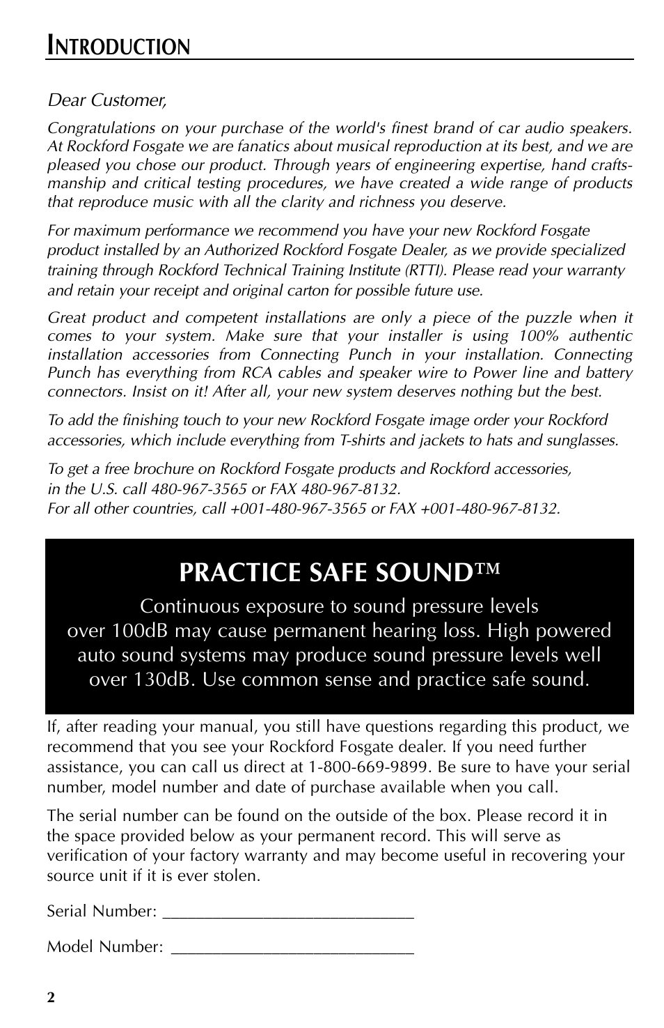 Practice safe sound, Ntroduction | Rockford Fosgate RFT3061A User Manual | Page 2 / 52
