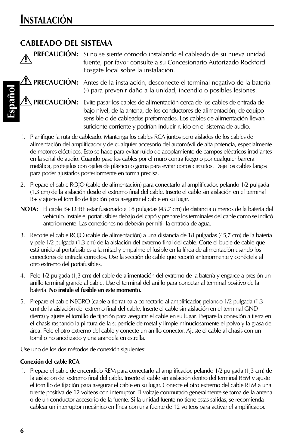 Espa ñ ol, Nstalación | Rockford Fosgate RFT3061A User Manual | Page 26 / 52