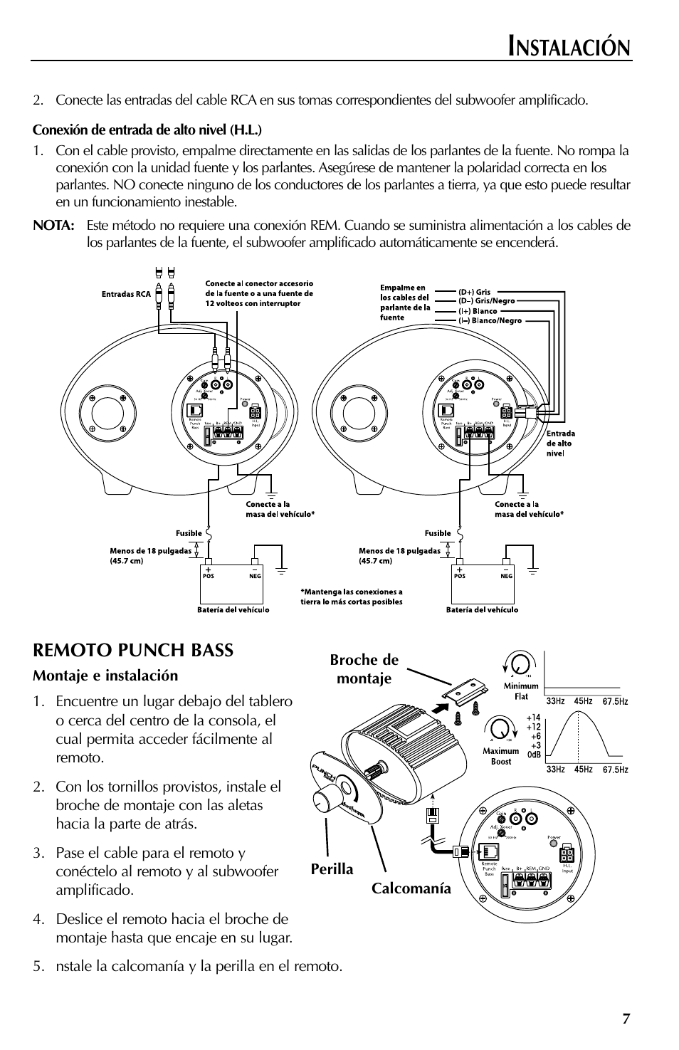 Nstalación, Remoto punch bass | Rockford Fosgate RFT3061A User Manual | Page 27 / 52