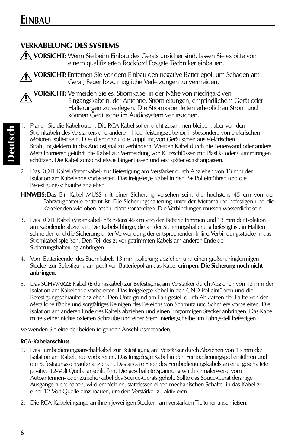 Deutsch, Inbau | Rockford Fosgate RFT3061A User Manual | Page 36 / 52