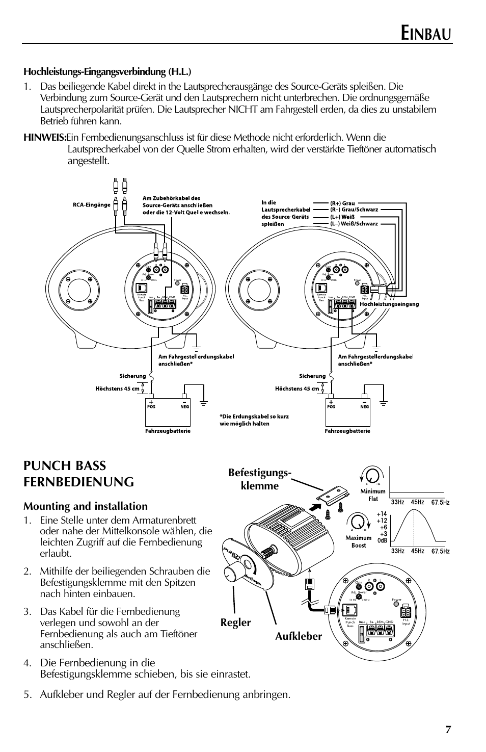 Inbau, Punch bass fernbedienung | Rockford Fosgate RFT3061A User Manual | Page 37 / 52
