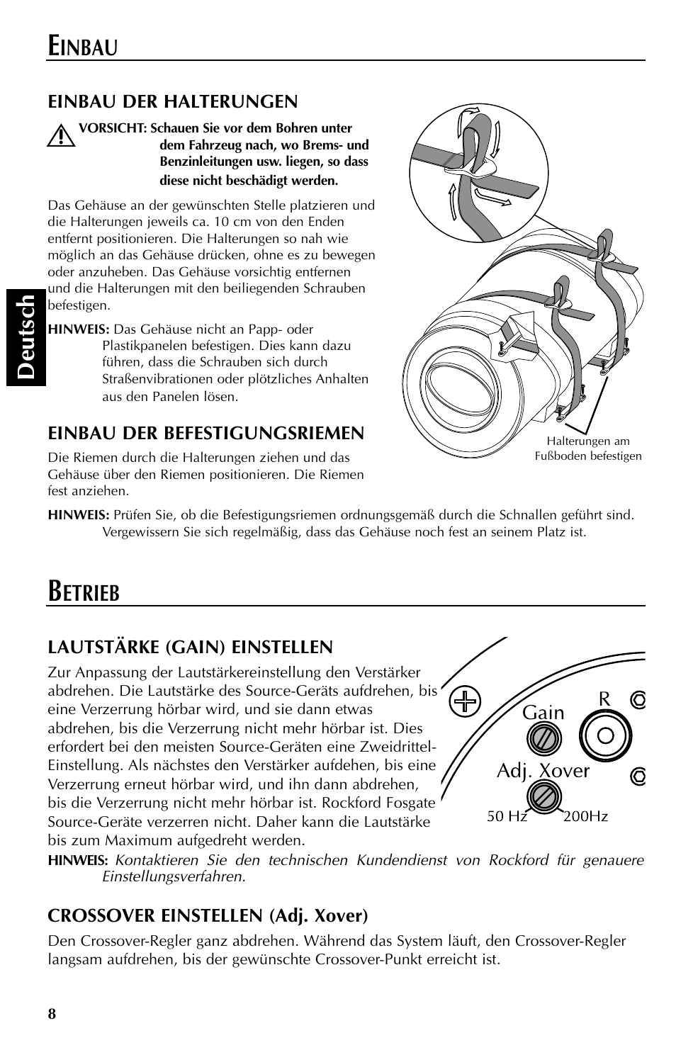 Deutsch, Etrieb, Inbau | Rockford Fosgate RFT3061A User Manual | Page 38 / 52