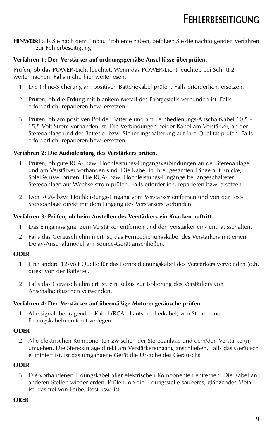 Ehlerbeseitigung | Rockford Fosgate RFT3061A User Manual | Page 39 / 52
