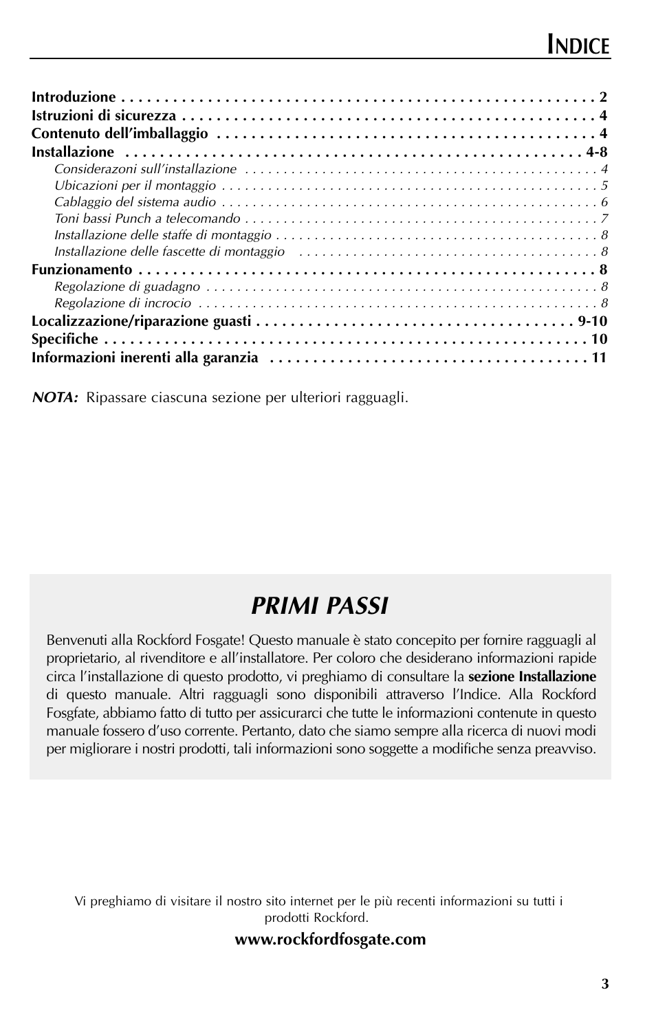 Primi passi, Ndice | Rockford Fosgate RFT3061A User Manual | Page 43 / 52
