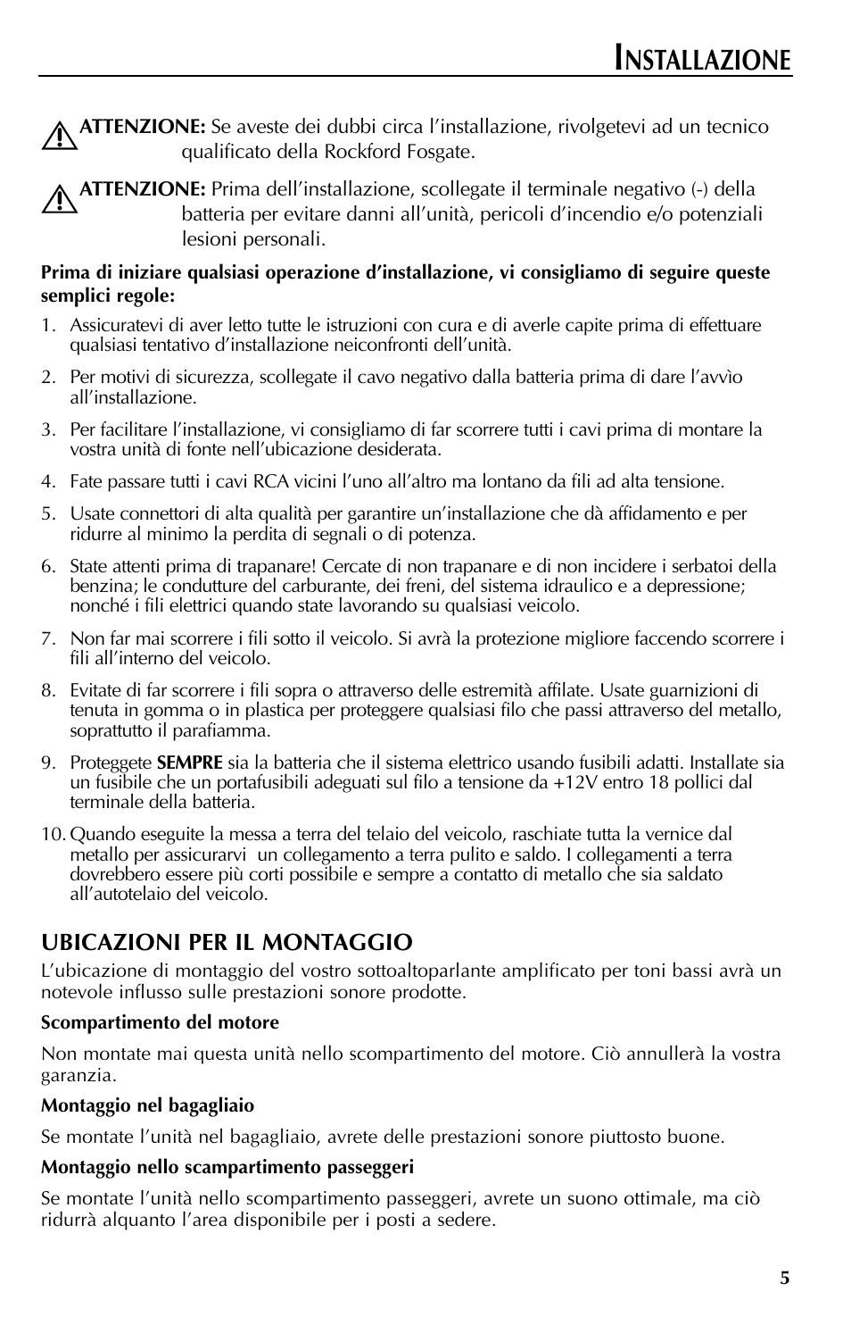 Nstallazione | Rockford Fosgate RFT3061A User Manual | Page 45 / 52