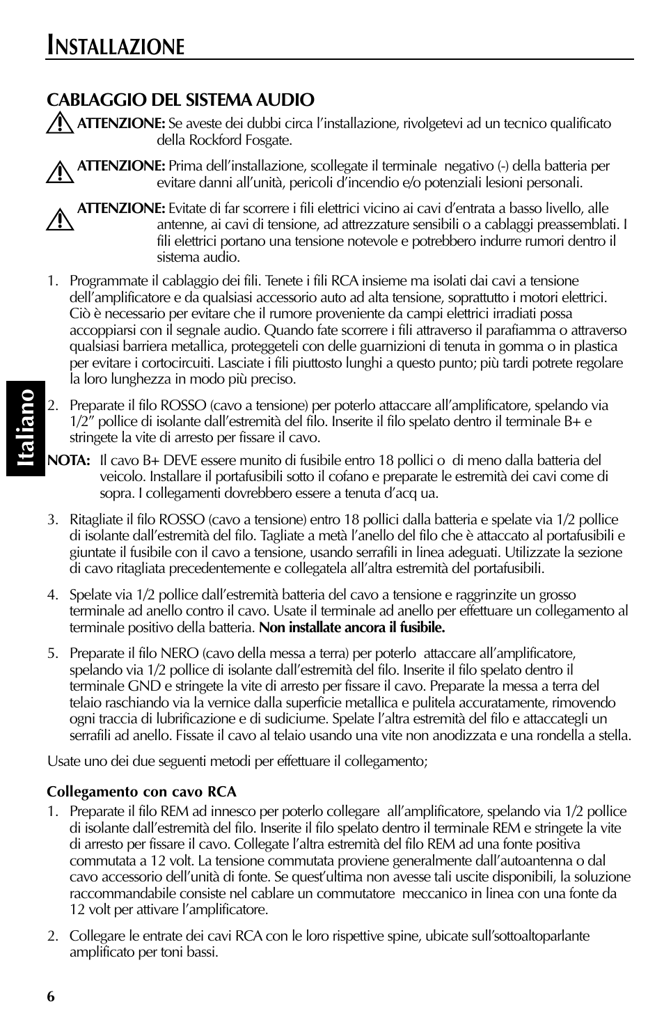 Italiano, Nstallazione | Rockford Fosgate RFT3061A User Manual | Page 46 / 52