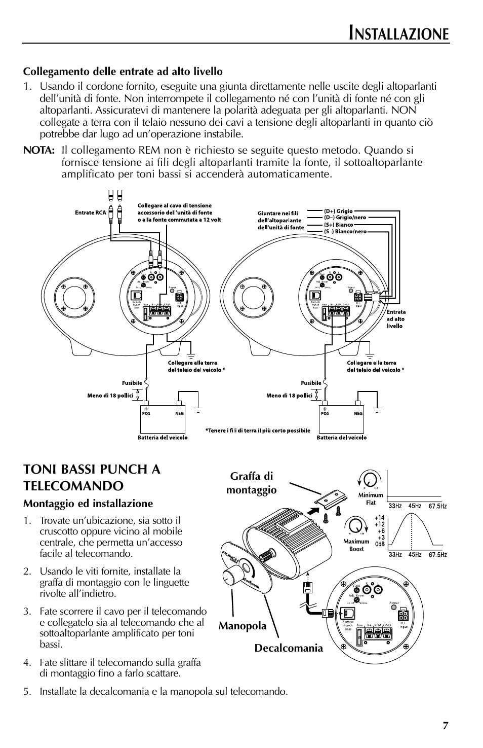 Nstallazione, Toni bassi punch a telecomando | Rockford Fosgate RFT3061A User Manual | Page 47 / 52