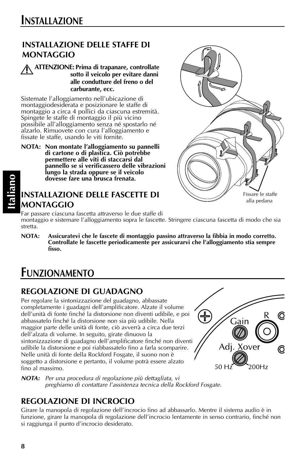 Italiano, Unzionamento, Nstallazione | Rockford Fosgate RFT3061A User Manual | Page 48 / 52