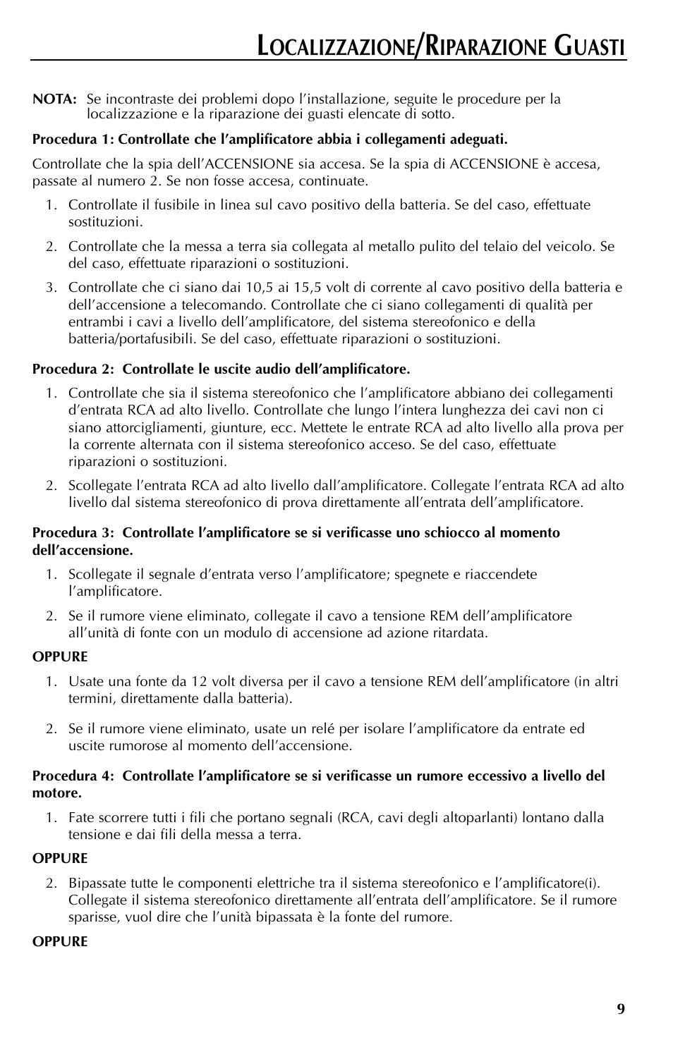 Ocalizzazione, Iparazione, Uasti | Rockford Fosgate RFT3061A User Manual | Page 49 / 52