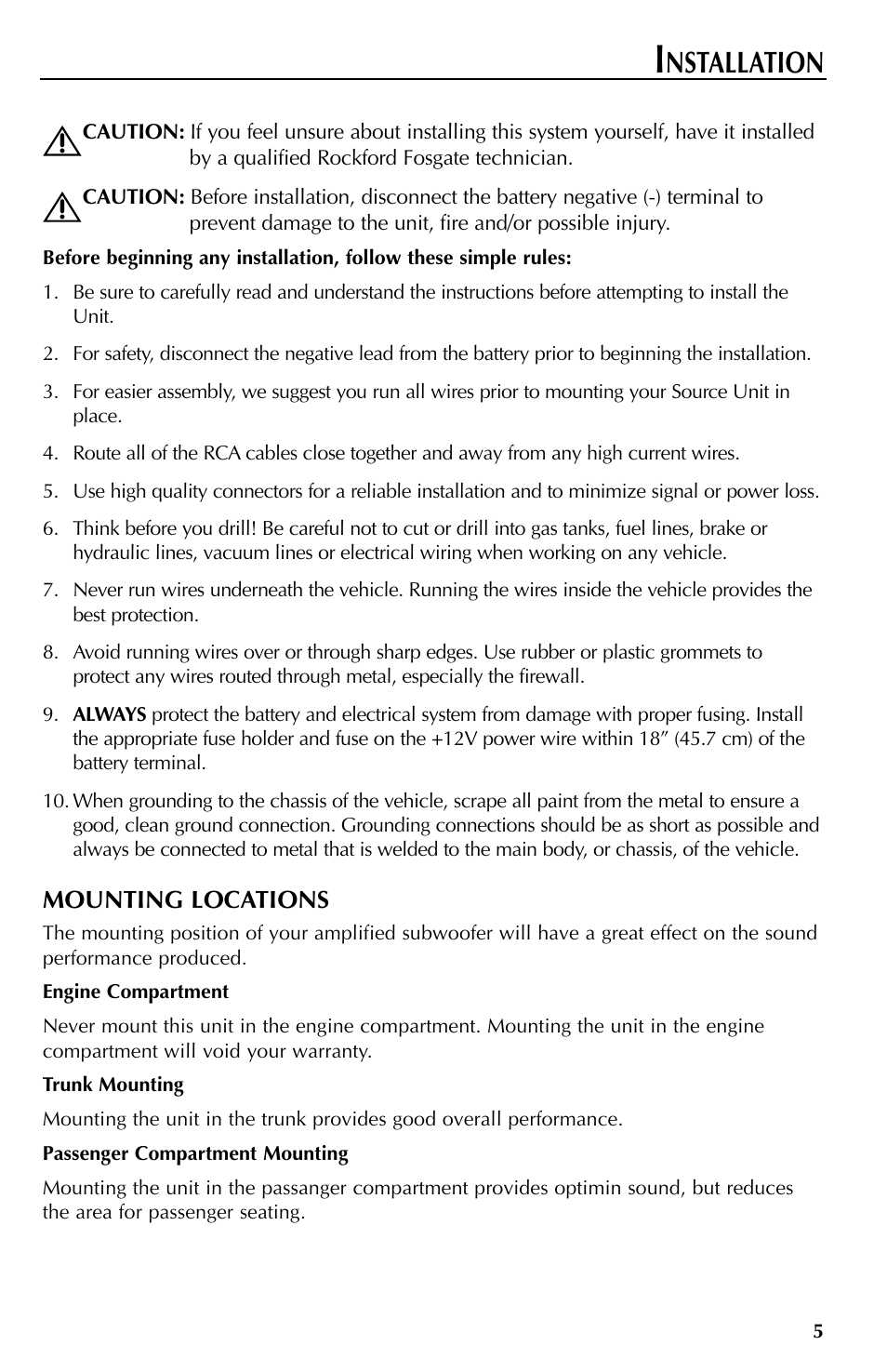 Nstallation | Rockford Fosgate RFT3061A User Manual | Page 5 / 52