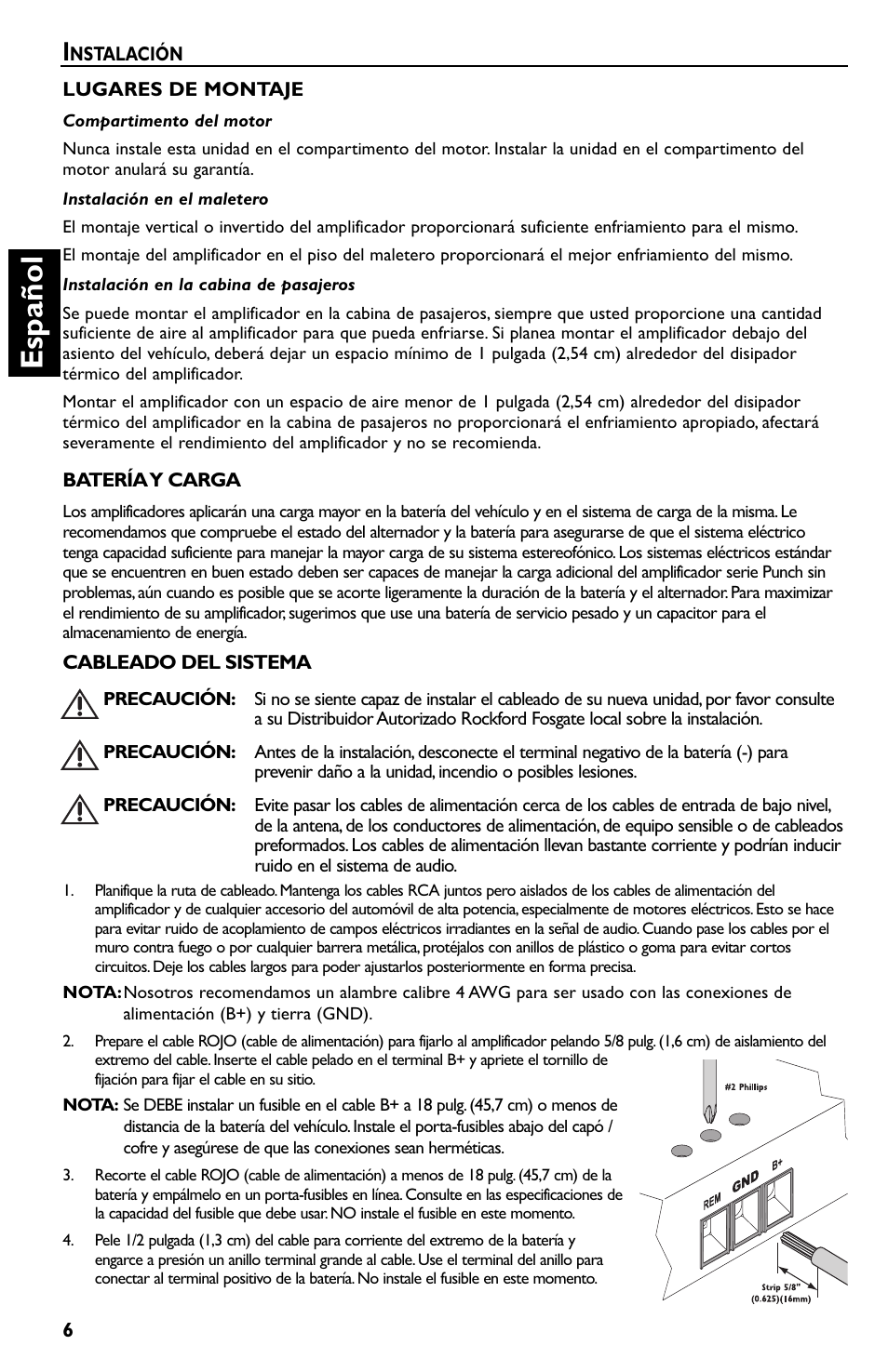 Español | Rockford Fosgate p3002 User Manual | Page 26 / 52