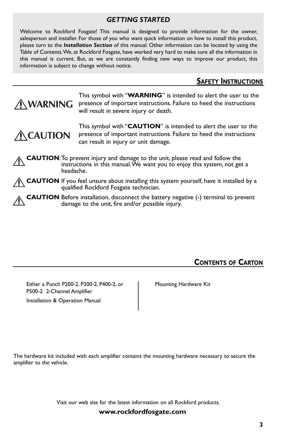 Rockford Fosgate p3002 User Manual | Page 3 / 52