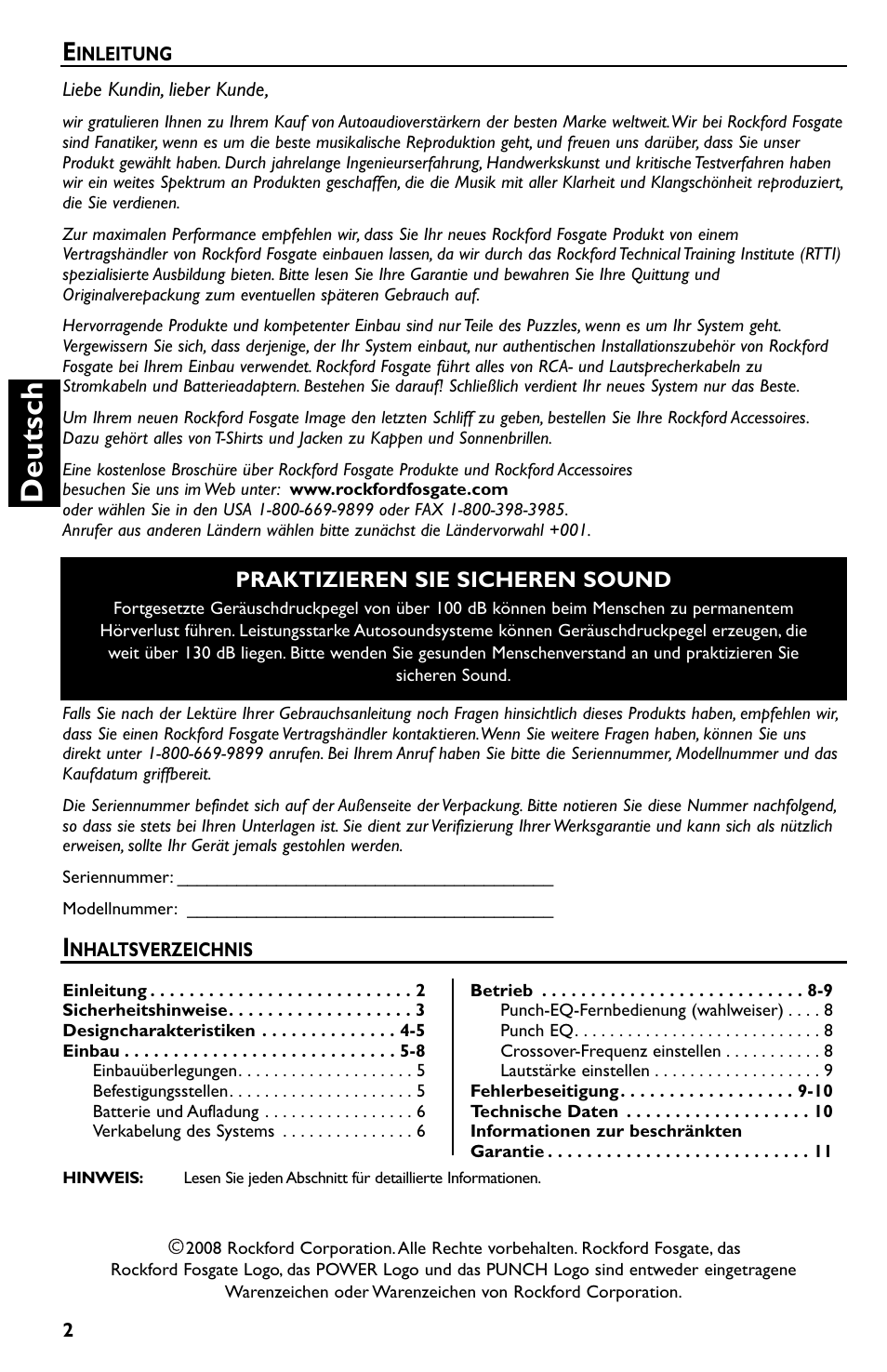 Deutsch, Praktizieren sie sicheren sound | Rockford Fosgate p3002 User Manual | Page 32 / 52