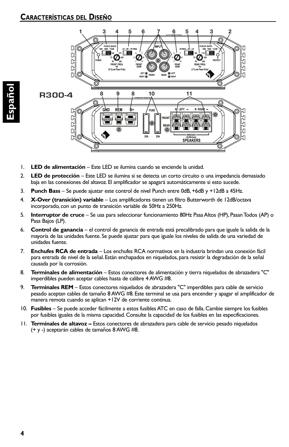 Es p añol, R300-4 | Rockford Fosgate Prime R300-4 User Manual | Page 24 / 52