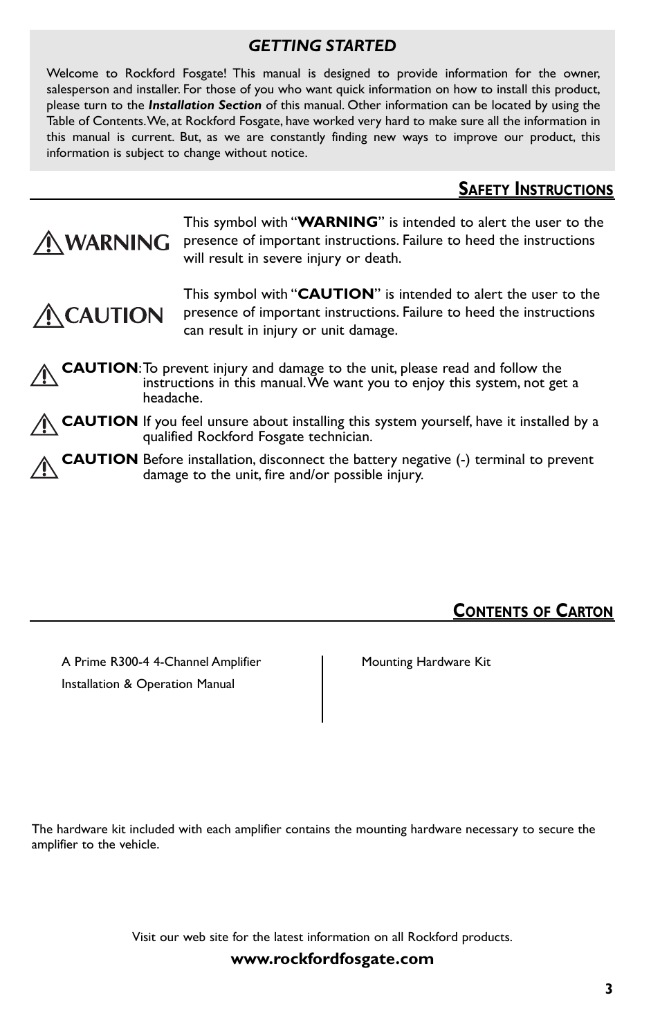 Rockford Fosgate Prime R300-4 User Manual | Page 3 / 52