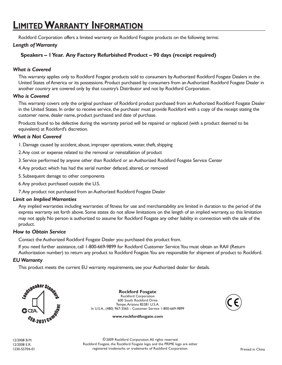 Imited, Arranty, Nformation | Rockford Fosgate Prime R1L-2X12 User Manual | Page 4 / 4