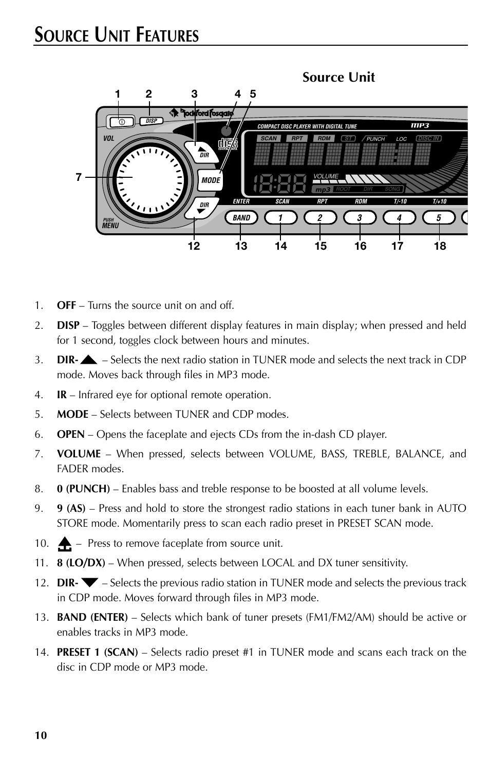Ource, Eatures, Source unit | Rockford Fosgate RFX9000 User Manual | Page 10 / 80