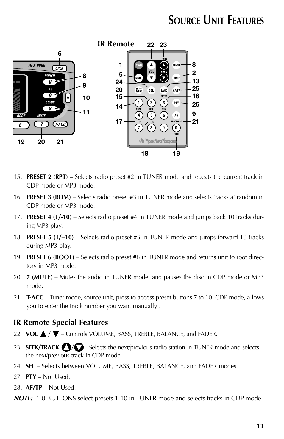 Ource, Eatures, Ir remote | Ir remote special features | Rockford Fosgate RFX9000 User Manual | Page 11 / 80