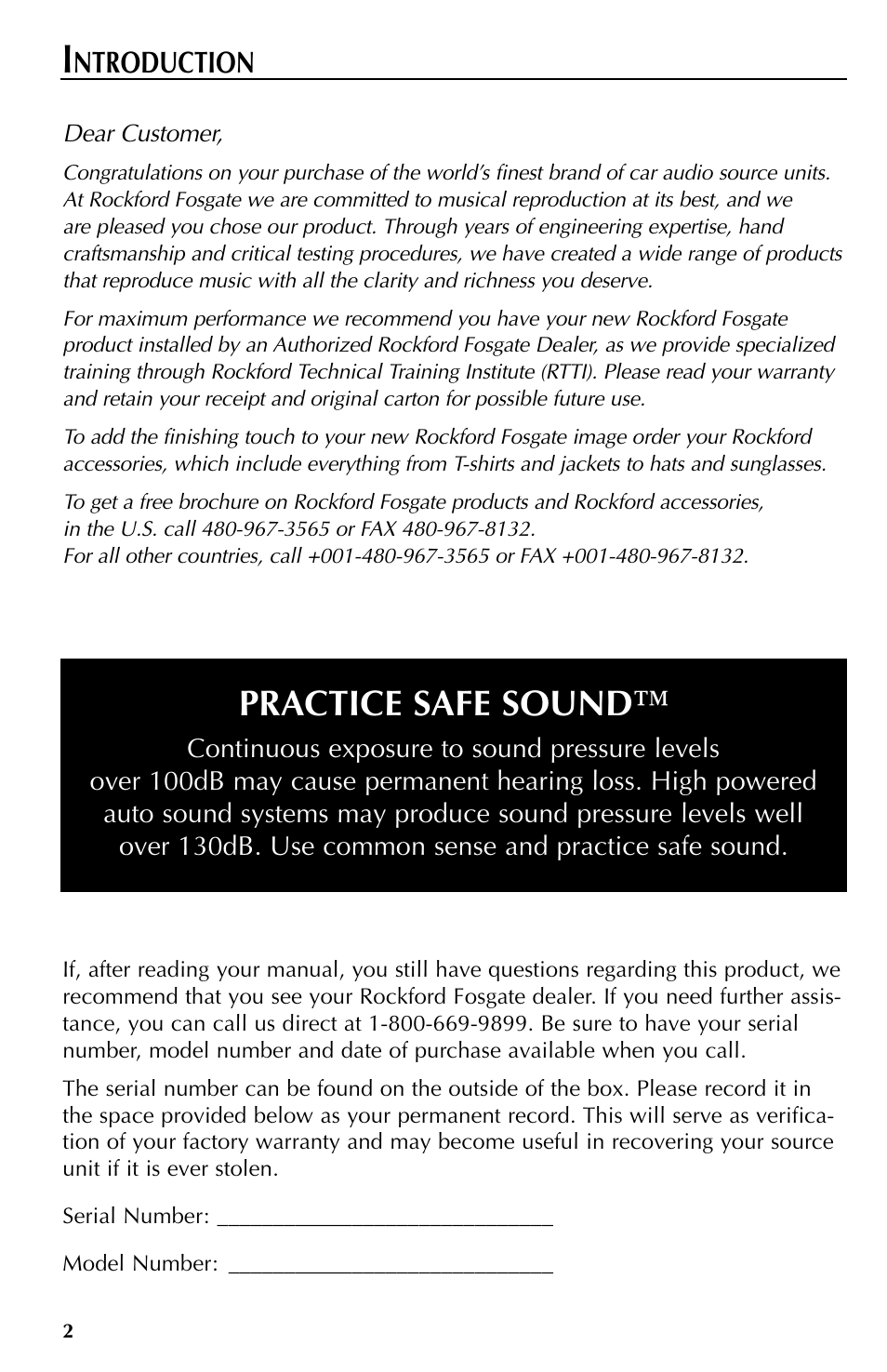 Practice safe sound, Ntroduction | Rockford Fosgate RFX9000 User Manual | Page 2 / 80