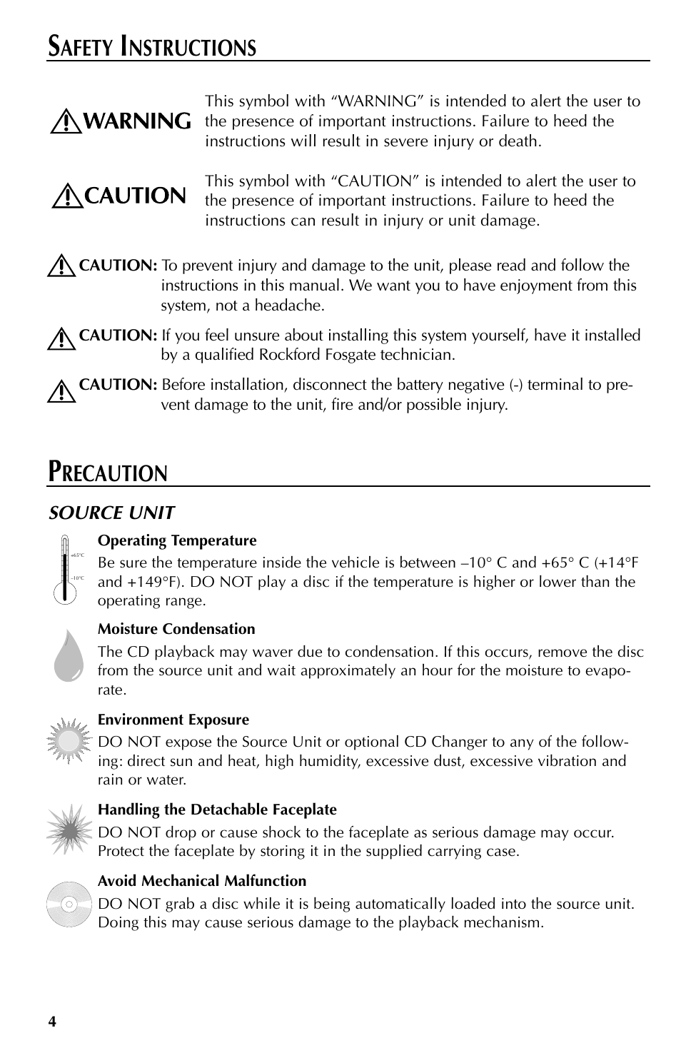 Afety, Nstructions, Recaution | Rockford Fosgate RFX9000 User Manual | Page 4 / 80
