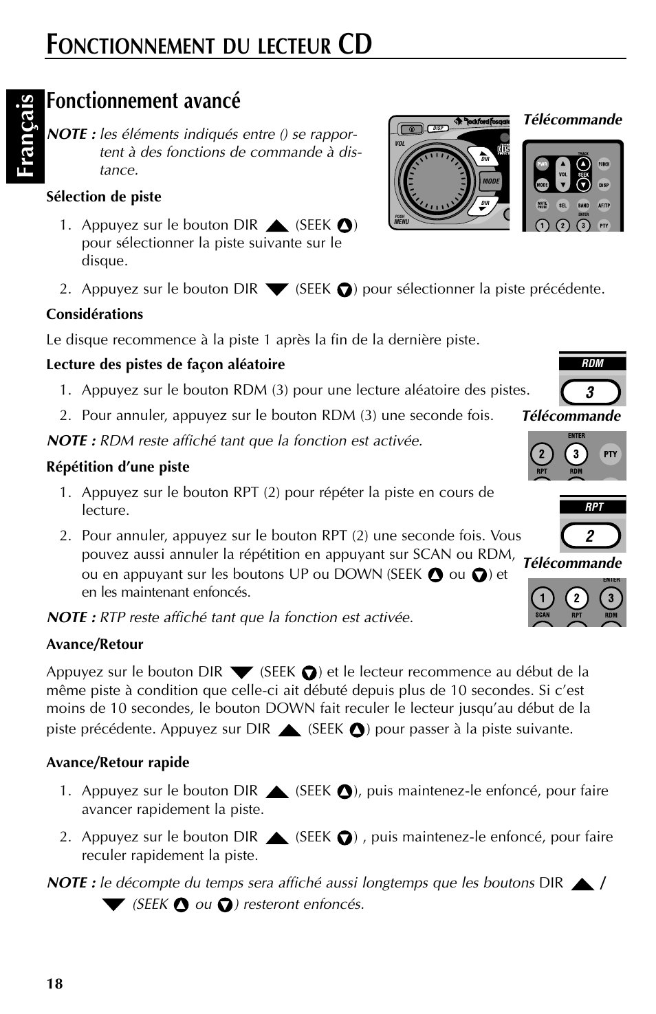 Fran çais fonctionnement avancé, Onctionnement du lecteur | Rockford Fosgate RFX9000 User Manual | Page 44 / 80