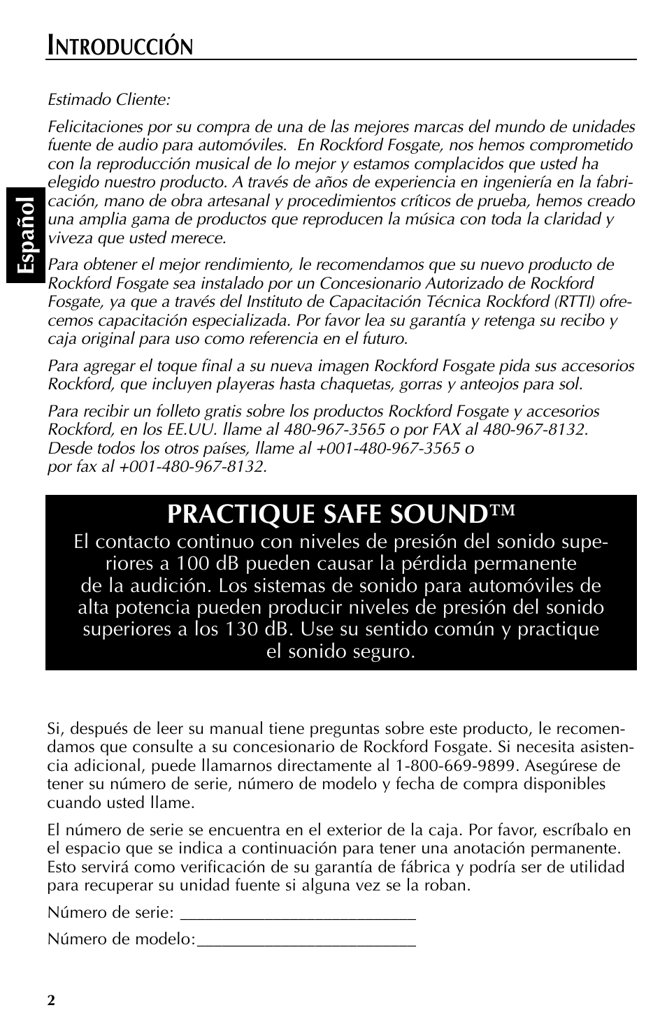 Practique safe sound, Español, Ntroducción | Rockford Fosgate RFX9000 User Manual | Page 54 / 80