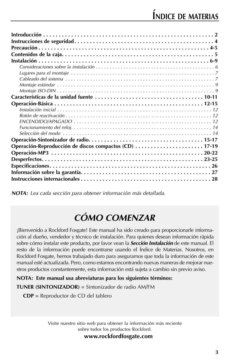 Cómo comenzar, Ndice de materias | Rockford Fosgate RFX9000 User Manual | Page 55 / 80